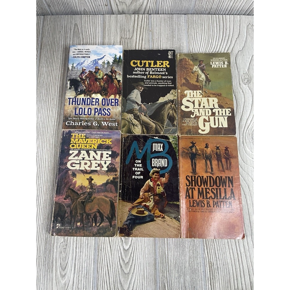 Vintage Western Paperback Book Lot Zane Grey Lewis B Patten John Benteen 6 Books